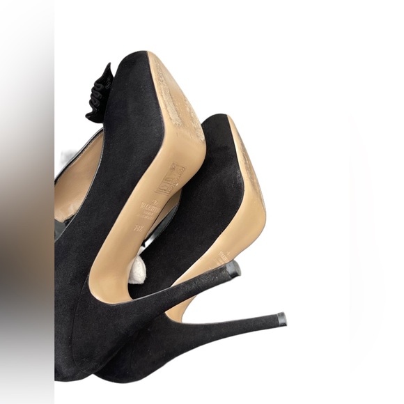 Valentino Garavani Black Suede Peep-Toe Stiletto Platform Pumps Size IT 38.5 - Picture 14 of 17